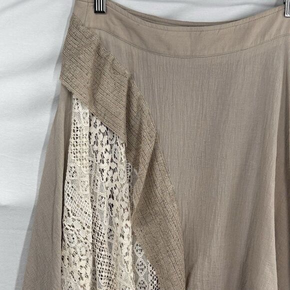 Oddy 100% Cotton‎ Skirt Beige Lace Accent Womens Medium Boutique Boho Tea Length - Picture 2 of 12